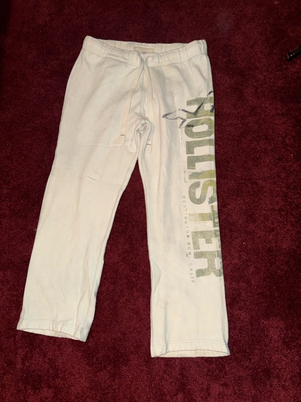 Hollister White Sweatpants with Side Logo